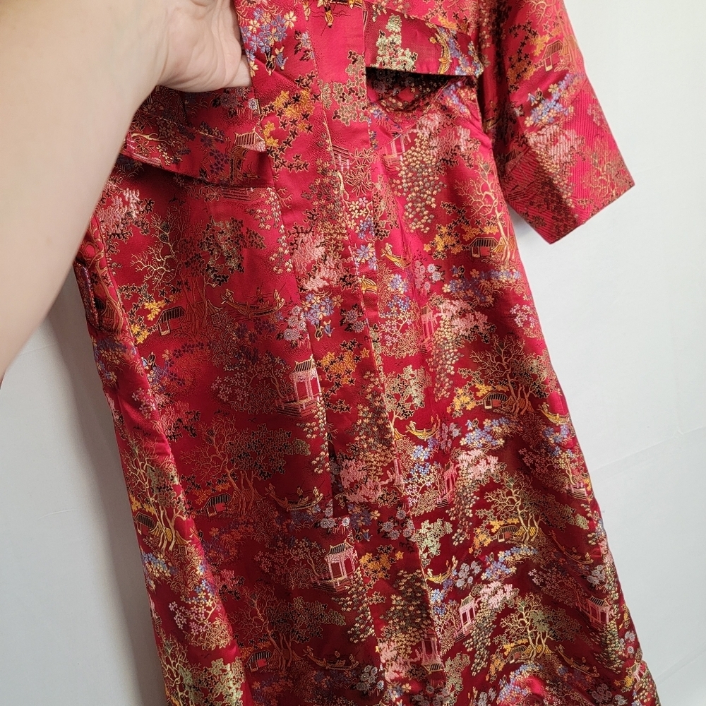 Vintage Kimono Robe Red Brocade Robe #3003 - Picture 8 of 14